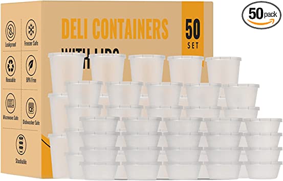 Deli Containers with Lids - Quart Containers with lids - Soup Freezer  Containers | 50-Pack BPA Free 8 oz, 16 oz, 32 oz