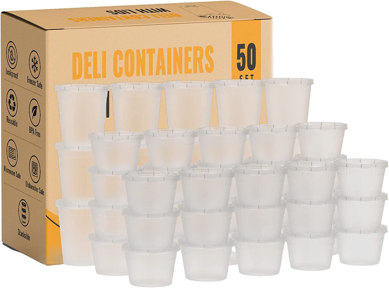 Deli Containers with Lids - Quart Containers with lids - Soup Freezer  Containers, 50-Pack BPA Free 16 oz, 32 oz, Cup Pint Quart